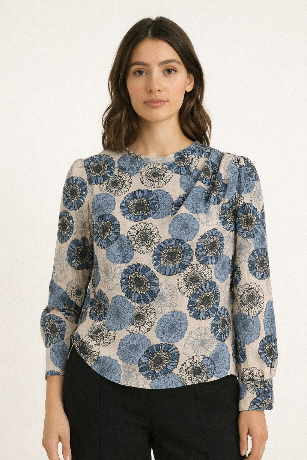 Floral High-Neck Blouse