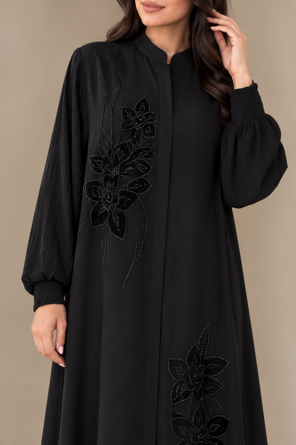 Layali Black Floral Embellished Abaya